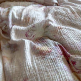 Flowers Prints Pleated Ruffles Princess Bedding Set 100% Cotton Double Layer Yarn Duvet Cover Quilted Bedspread Pillowcases 4Pcs