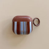 Blue and Brown Stripess + Ring Earphone Case Suitable for Apple for Airpodspro2 Case/For Airpodspro Case/For Airpods4 Case/For Airpods3 Case/For Airpods2 Case/Fashionable Women's Earphone Case/Simple Earphone Case