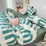 Nordic Simple Small Check Dark Green Bedding Set Soft High Quality Quilt Cover Polyester Aesthetic Bed Sheet With Pillowcases