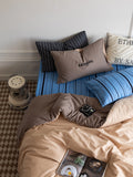 Ikeehome  Thiened Cotton Flannel Plaid Four-Piece Bedding Set Warm Stripe Pattern Student Bed eet Cover Duvet Cover Bedding