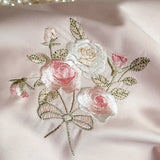 Pink Flowers Embroidery Bedding Set Egyptian Cotton Single Queen King Size Duvet Cover Flat/Fitted Bed Sheet Pillowcases 3/4Pc