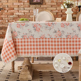 Rectangle Waterproof Tablecloth Rose Print Lace Trim Cotton Tablecloth For Outdoor Dining Party Decor Home Decoration