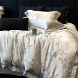High Precision Satin Jacquard Egyptian Cotton Soft Silky Bedding Set Flowers Duvet Cover Set Bed Sheet/Fitted Sheet Pillowcases