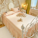100% Cotton Korean Princess Style Three-layer Ruffles Bow Bedding Set Duvet Cover Bed Skirt Bedspread Pillowcases Wedding Gifts