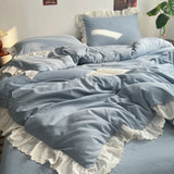 INS Princess Style Bedding Sets Ruffle Lace Bow Quilt Cover Home Romantic Bedclothes Decor Woman Girls Bedroom Duvet Cover 4pcs