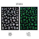 3D Luminous Nail Stickers Decals Black White Spider Web Skull Alien Planet Glow In The Dark Halloween Manicure Foils Tattoo Tips