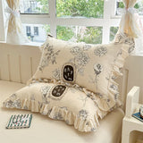 2pcs Flower Prints Ruffles 100% Cotton Pillowcases 48x74cm Sizes Cushion Cover for Bed Floral Style Adults Kids Pillowslip 베개커버