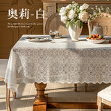2025 new lace tablecloth white retro round table square tablecloth coffee table household French cover