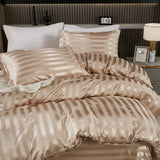 2/3pcs Satin Striped Duvet Cover Set Luxury Silky Like Smooth White Quilt Cover With Pillowcase Summer Bedding Drop Shipping