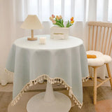 Tassel cotton linen tablecloth desk decoration cloth round tablecloth tea table dining table tablecloth tea table cloth art