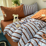 Japanese Striped Printed Quilt Cover Soft Single Duvet Covers for Dormitory Home Skin-Friendly Bed Decoration for Four Seasons