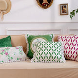French Throw Pillowcase Spring/Summer Green Retro Pink Rose Home Decorative Pillows for Sofa Headrest Cushion Lace Pillow Cover