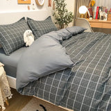 Blue Plaid Bedding Set Fashion Soft Bed Linen Single Full Queen Size Boys Girls Duvet Cover Flat Sheet Pillowcases Kit