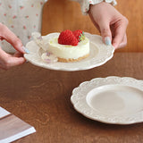 French Relief Dessert Plate Ins Retro Breakfast Bread Plates Household Versatile Dining Disc Milk Tea Colored Ceramic Tableware