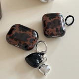 korea luxury amber colour gloss earphone case for airpods 4 3 2 1 pro 2nd wireless bluetooth charging box 3D love heart pendant