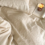 20% Linen And 80% Cotton Vintage French Jacquard Lace Embroidery Bedding Set Duvet Cover Flat/Fitted Bed Sheet Pillowcases 4Pcs