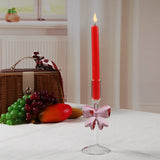 Pink Bow Candle Holder Romantic Luxury High Footed Glass Heat Resistant Candle Holder Suitable Home Banquets Weddings Parties