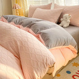Argyle Jacquard Bedding Set Duvet Cover Pillowcases Flat Sheet Washed Cotton Solid Color Bed Linen Duvet Cover Set