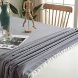 100% Cotton Tablecloths Fabric Tassel Tablecloth Dust-Proof Table Cover for Kitchen Dinning Tabletop Home Wedding Decoration