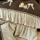 Vintage Double Layer Bow Princess Bedding Set 20% Linen And 80% Cotton Duvet Cover Set Flat/Fitted Bed Sheet Pillowcases 4Pcs