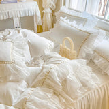 4Pcs Korean Princess Style Winter Thick Warm Milk Velvet Bedding Set Three-layer Lace Ruffles Duver Cover Bed Skirt Pillowcases