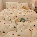 New autumn and winter milk fleece four-piece cartoon cute fleece thickened bed sheet quilt cover warm bedding