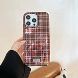 INS Simple Retro Purple Checkered Pattern Phone Case for iPhone 17pro 17 ProMax 15 14 16 Pro Max Shockproof Grid Pattern Cover