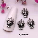 10-Pcs Halloween Ornaments 3D Metal Nail Art Decorations Gold Silver Black Skull Spider Hand Skeleton Design Nail Accessories