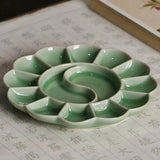 Ceramic Color Plate Handmade Celadon Palette Jingdezhen Ru Kiln Plum Blossom-shaped Watercolor Paint Tray Pen Holder Color Plate
