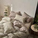 Vintage French Pastoral Flower Print Bedding Set 100% Cotton Double Yarn Soft Duvet Cover Flat/Fitted Bed Sheet Pillowcases 4Pcs