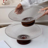 Crystal Glass Dried Fruit Plate High-end Casual Afternoon Tea Dessert Tray Household Living Room Candy Glasses Wood Base Plates