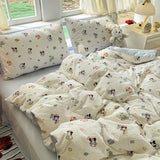 Oxygen Double Layered Four-Piece Bedding Set Fresh Floral Duvet Cover Bed Sheet Bed Canopy Student Dormitory 3-Piece Set