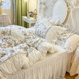 100% Cotton Princess Bedding Sets Luxury Rose Flowers Printing Ruffles Duvet Cover Set Bed Skirt Bedspread Pillowcases 4/6Pcs