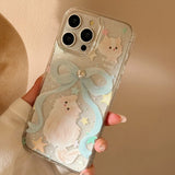 Elegant pearl blue bow bracelet capa for iphone 13pro 15pro 11 13 12 13promax 14 15 pro max 14pro cute cat shiny star phone case