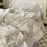 Gentle Floral Print Bedskirt Bedding Sets Skin Friendly Comfortable Duvet Cover Set with Lace Romantic Bedclothes for Girls