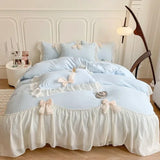 Korean Princess Lace Bedding Set Beautiful Solid Color Lace Pleated Duvet Cover Luxury Girl Wedding Home Textile Bed Sheet Cover
