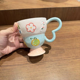 Hand-Painted Underglaze Cerc Mugs Cute Relief Design Birthday Gift for Women Couples Water Cups High Aesthetic Value