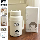 One Liter Large Capacity Water Cup, Portable Outdoor Kettle, Stainless Steel, Rope Design, For Home, Office, Travel, Fitness