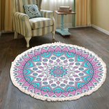 Hand Woven Cotton Linen Carpet Retro Bohemian Round Bedside Geometric Floor Mat Living Room Home Decor Boho Mandala Tassel Rug