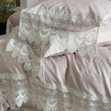 Vintage Embossed Jacquard Lace Edge Luxury Bedding Set 1000TC Egyptian Cotton Duvet Cover Flat/Fitted Bed Sheet Pillowcases 4Pcs