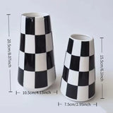 Minimalist Style Black And White Checkered Ceramic Flower Vase, Decorative Plant Pot For Home Bedroom, Living Room, Dining Table