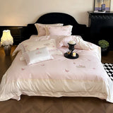 4Pcs Light Luxury Style Girlish Heart 100% Cotton Butterfly Embroidered Pink Cotton Duvet Cover 200x230 220x240 Four Seasons