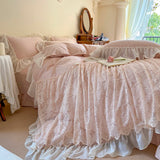 Pure Cotton Lace Ruffles Princess Wedding Style Bedding Set Queen King Size Duvet Cover Set Bed Sheet Pillowcases 4Pcs