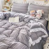 Ins Princess Style Bedding Sets Ruffle Blue Pink Girls Quilt Cover Romantic Bed Sheet Set Duvet Cover With Pillowcases 4pcs