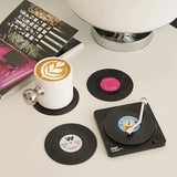 6Pcs Record Coaster with Player Storage Stand, Retro Vinyl Record Coaster, for Home Decoration, Non-Slip Insulated Coaster, Coffee Table Coaster, Coffee Coaster, Gift Gift