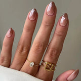 24Pcs Simple Wine Red Fake Nail with Glue Mid-length Almond Press on False Nails Wearable Round Head Oval Full Cover Nail Tips