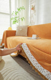 Herringbone Chenille Solid Sofa Towel Thickened Fur Ball Edge Sofa Cover for Four Seasons Cozy Skin-Friendly Blanket for Office