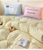 Kawaii Cartoon Dog Washed Cotton Bedding Set for Girl Boys Skin-friendly Duvet Cover Set with Sheet Soft Comfortable Quilt Cover