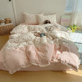 Ins Bedding Set Princess Floral Lace Simple 4pcs Bedding for Girls Woman Quilt Cover Sheet And Pillowcase Spring Home Textiles