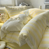 Washed Cotton Double Yarn Crepe Striped Quilt Set 3-4 Pillowcase with Sheet Bedding Cover Supplies 200x230 220x240 Skin Friendly